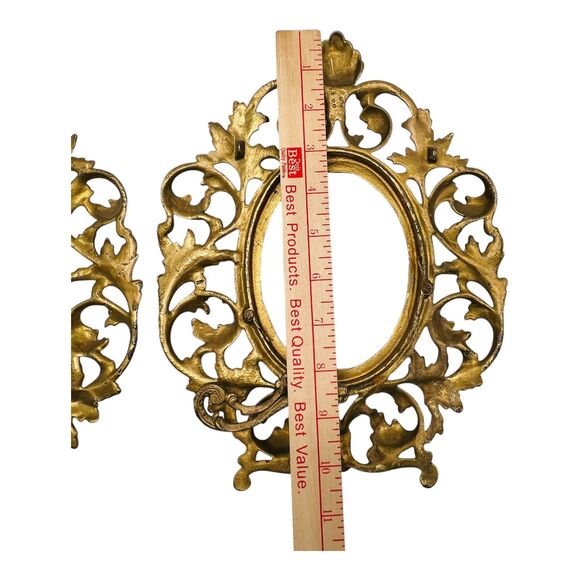 VTG Pair Virginia Metalcrafters Oval Brass Picture Frames Ornate Victorian 11" - Picture 2 of 14